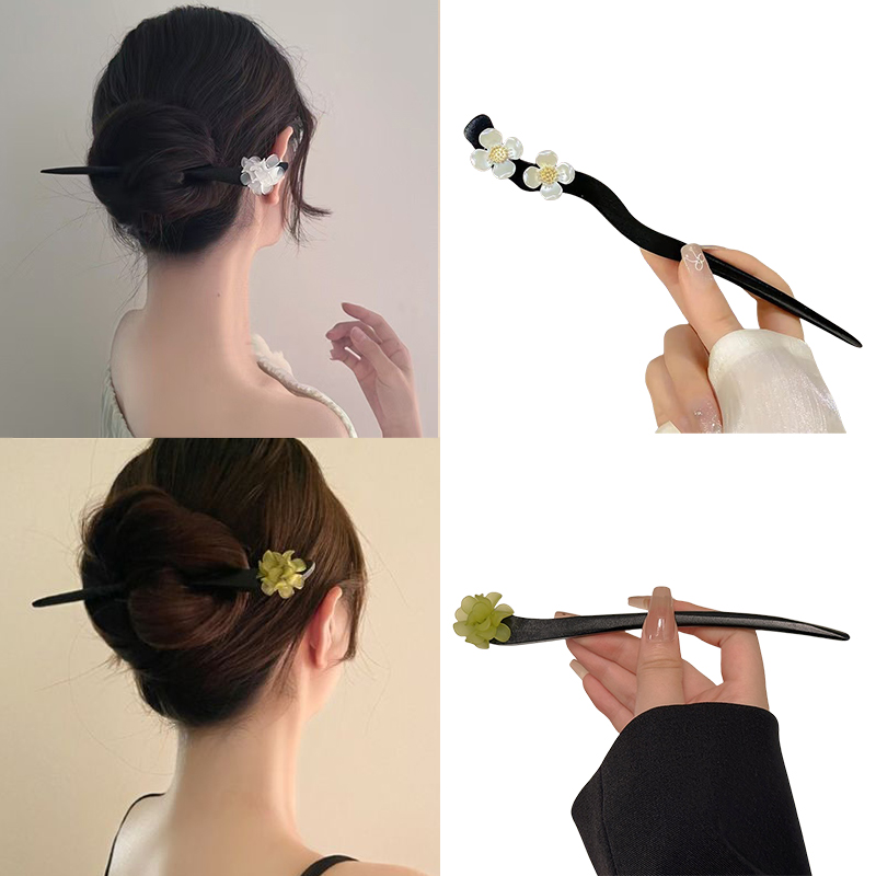 Vintage Jewelry Collection - Vintage Chinese Style Wooden Flower Hair
