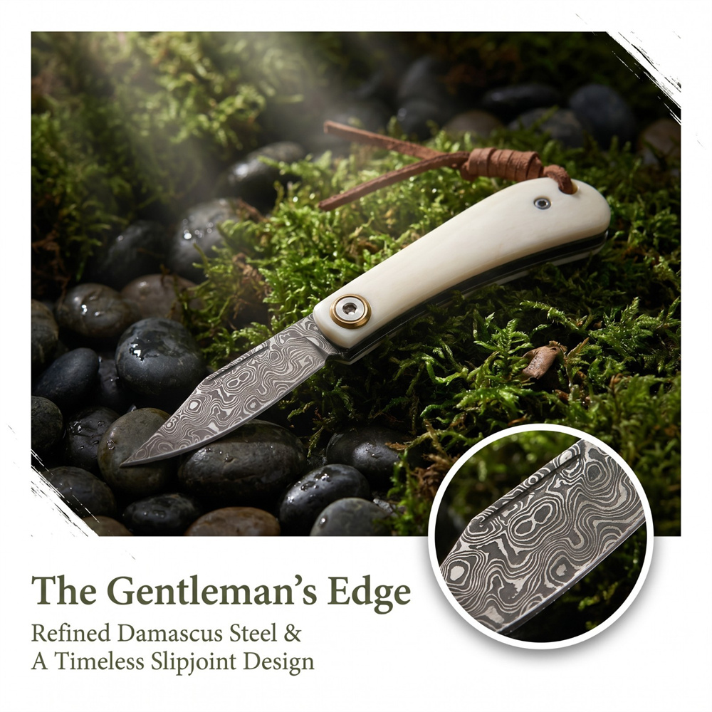 Compact Vintage EDC Damascus F - Vintage Collectible Knives ulasan dan harga